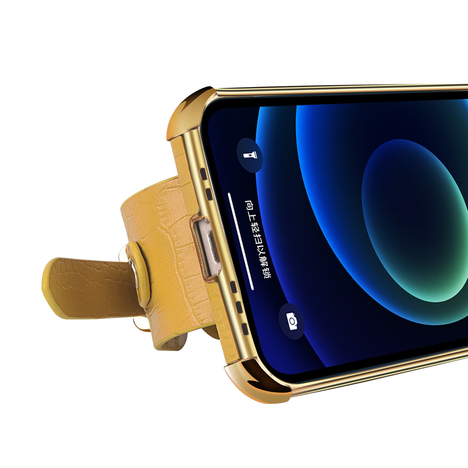 For Samsung Galaxy S24 Ultra Cell Phone Case Electroplating Leather+TPU Cover with Wristband - Yellow