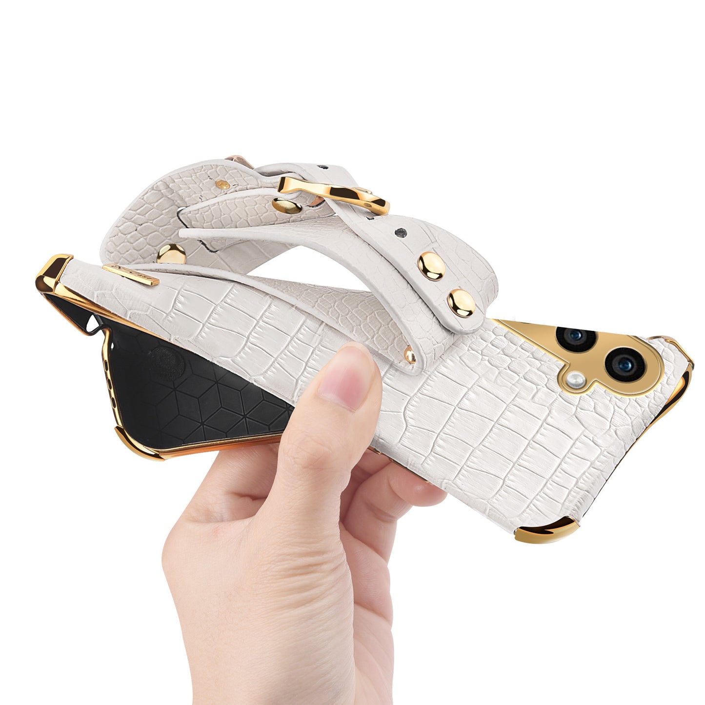 For Samsung Galaxy S24 Cell Phone Case Wristband Design 6D Electroplating Crocodile Texture Back Cover - Yellow