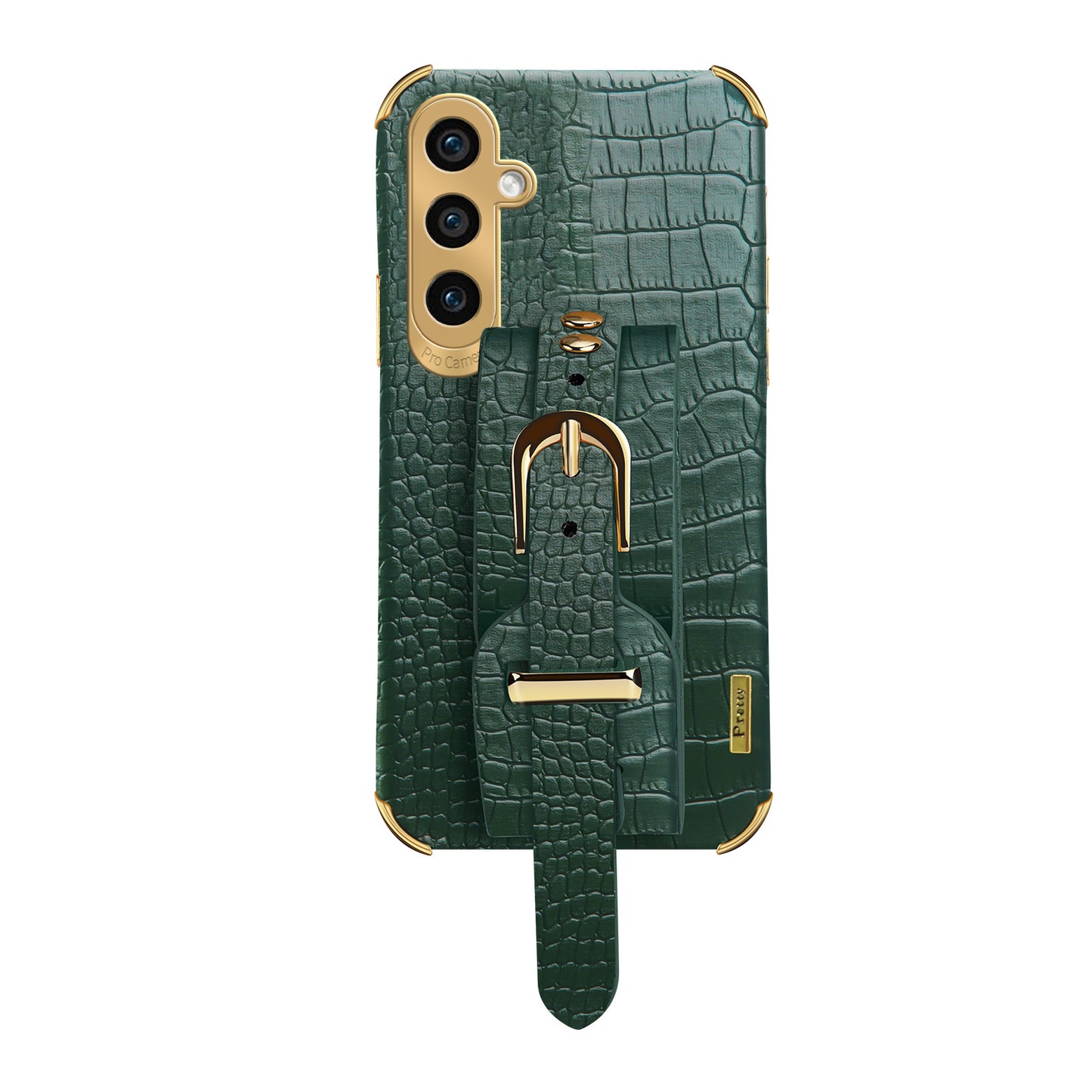 For Samsung Galaxy S24 Cell Phone Case Wristband Design 6D Electroplating Crocodile Texture Back Cover - Green