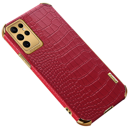 For Samsung Galaxy S24 Ultra Cell Phone Case Electroplated TPU+PU Crocodile Texture Back Cover - Red
