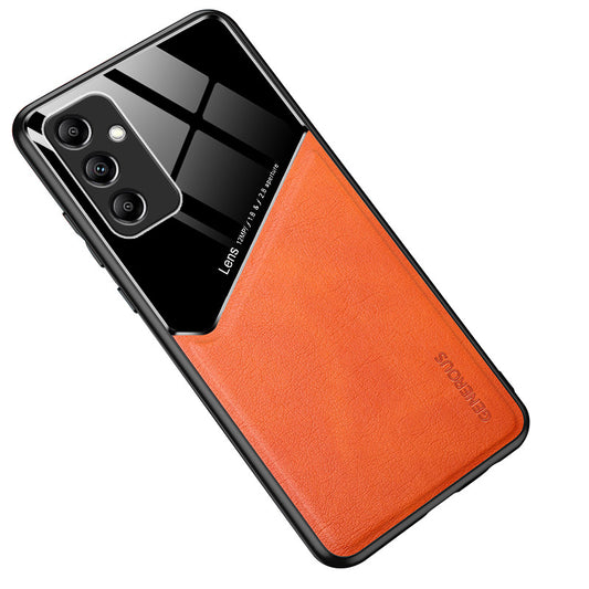 For Samsung Galaxy S24 Scratch Resistant Case Magnetic Car Mount PU+TPU+PC Cover - Orange