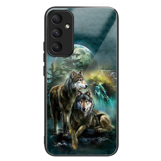 For Samsung Galaxy A55 5G Phone Case Tempered Glass Back Cover with Pattern Design - Wolves