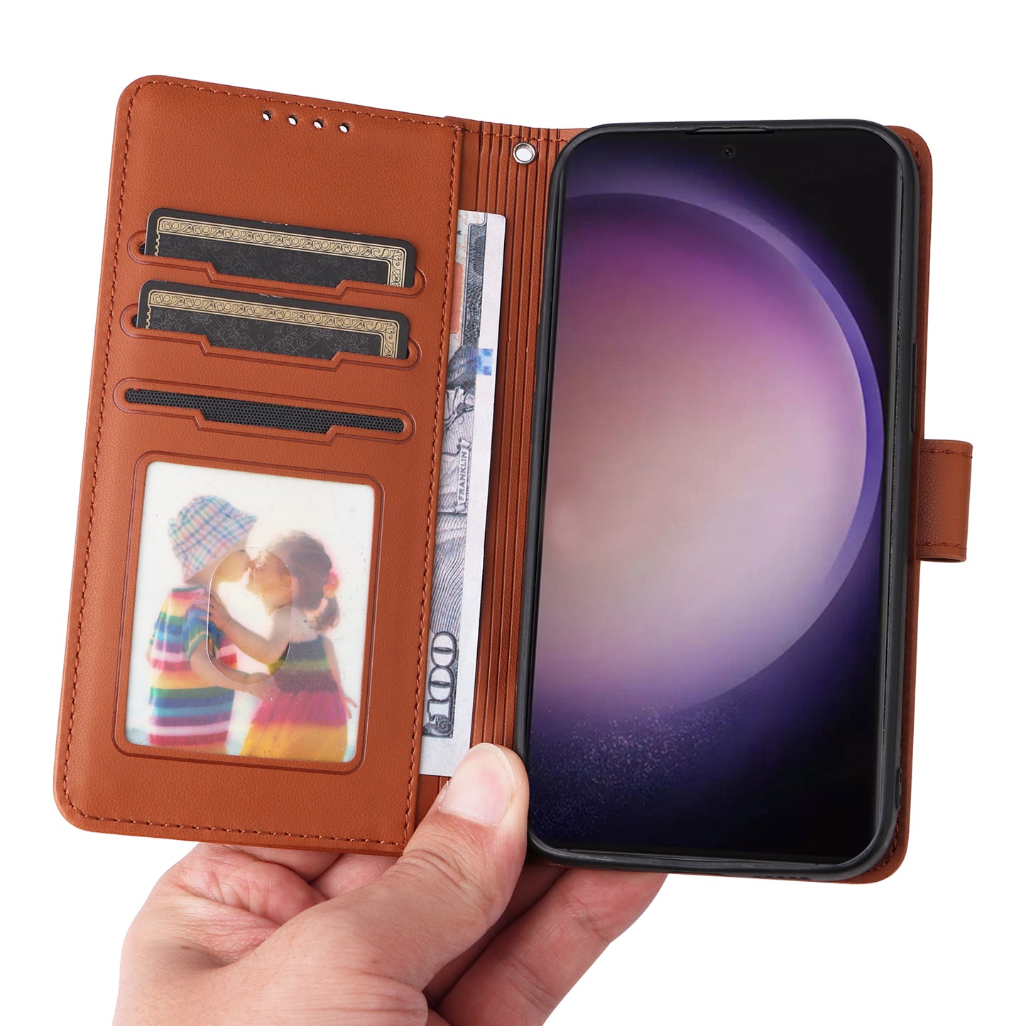 BETOPNICE 005 For Samsung Galaxy S24 Ultra Leather Case Magnetic Detachable Phone Cover - Brown