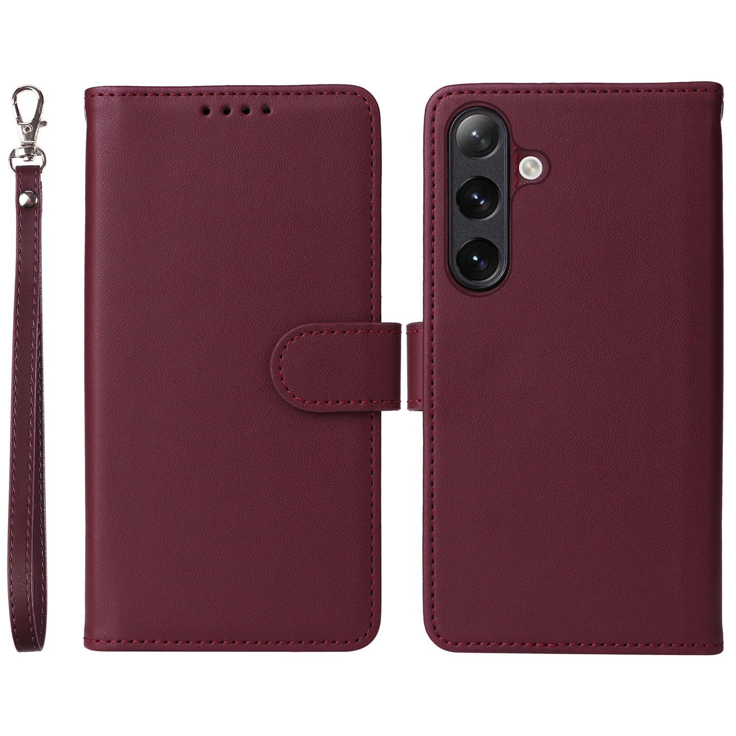 BETOPNICE 005 For Samsung Galaxy S24+ Leather Case Phone Wallet Detachable 2-in-1 - Wine Red