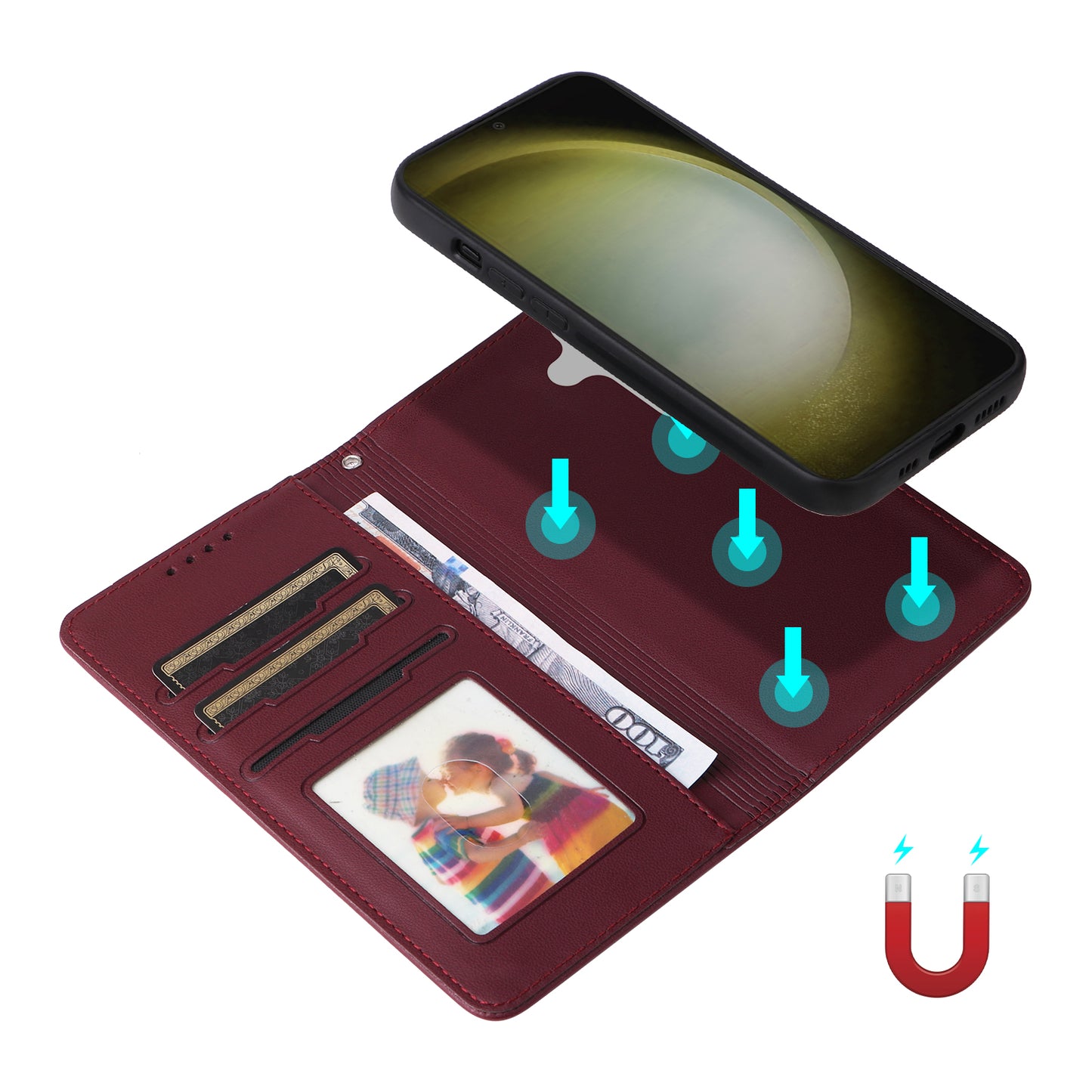BETOPNICE 005 For Samsung Galaxy S24+ Leather Case Phone Wallet Detachable 2-in-1 - Wine Red