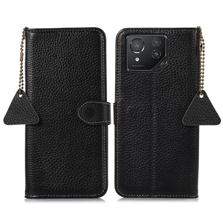 For Asus ROG Phone 8 5G / Phone 8 Pro 5G Litchi Texture Phone Case RFID Blocking Wallet Phone Cover - Black