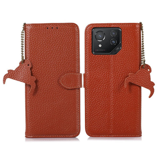 For Asus ROG Phone 8 5G / Phone 8 Pro 5G Litchi Texture Phone Case RFID Blocking Wallet Phone Cover - Brown