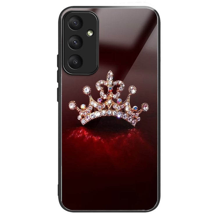 For Samsung Galaxy A55 5G Phone Back Cover Tempered Glass Pattern Design Case - Diamond Crown