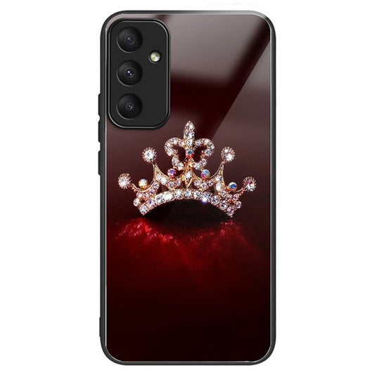For Samsung Galaxy A55 5G Phone Back Cover Tempered Glass Pattern Design Case - Diamond Crown