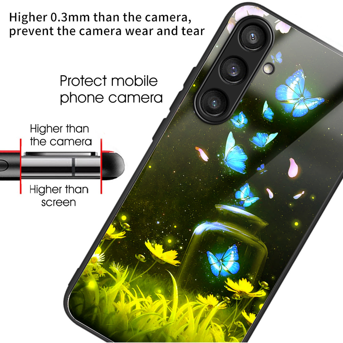 For Samsung Galaxy S24 Tempered Glass Back Case TPU Edge Phone Cover - Bottle Butterfly