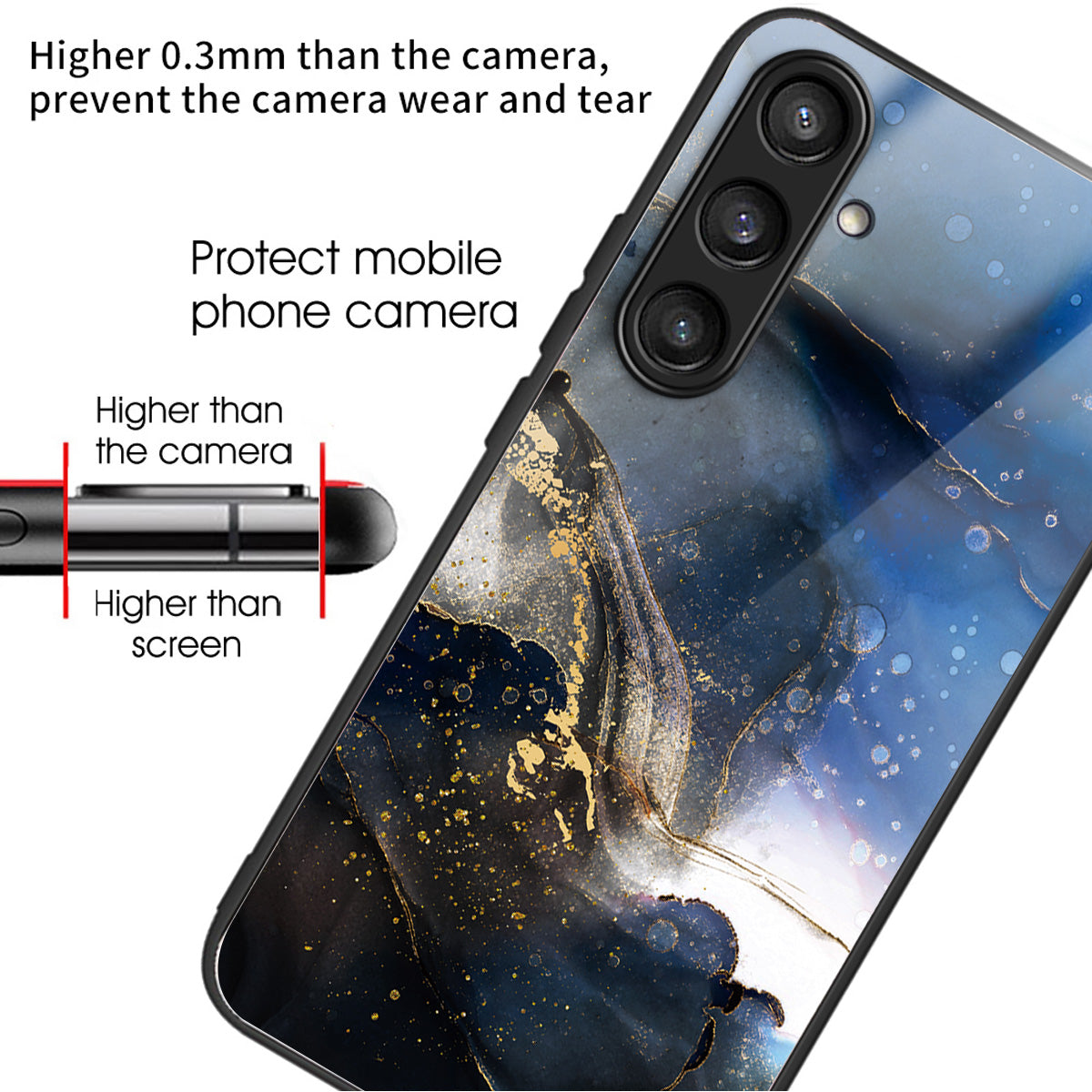 For Samsung Galaxy S24 Tempered Glass Back Case TPU Edge Phone Cover - Gilded Black Blue
