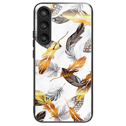 For Samsung Galaxy S24 Tempered Glass Back Case TPU Edge Phone Cover - Golden Leaves