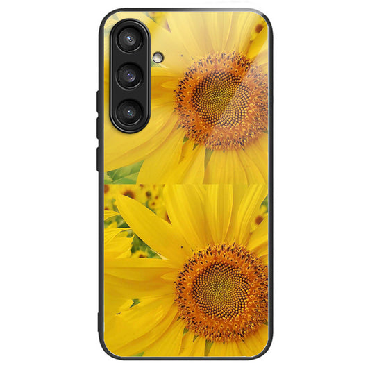 For Samsung Galaxy S24 Tempered Glass Case TPU Frame Cover Pattern Printing - Sunflower