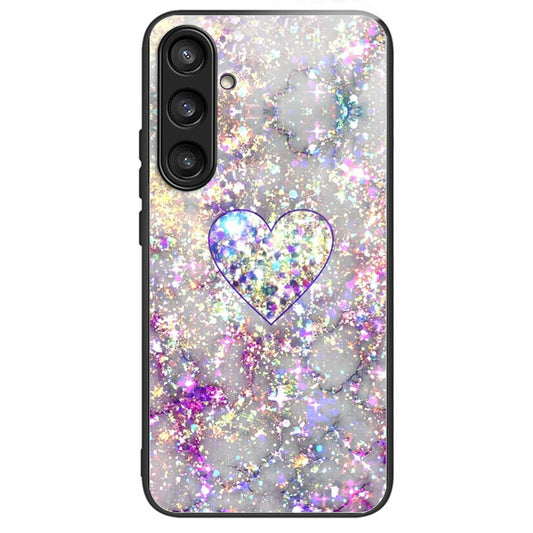 For Samsung Galaxy S24 Tempered Glass Case TPU Frame Cover Pattern Printing - Brilliant Heart