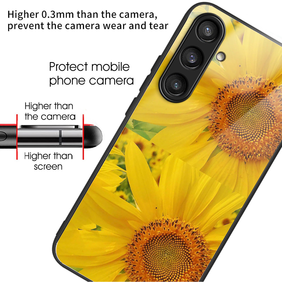 For Samsung Galaxy S24+ Phone Case Tempered Glass Back + TPU Frame - Sunflower