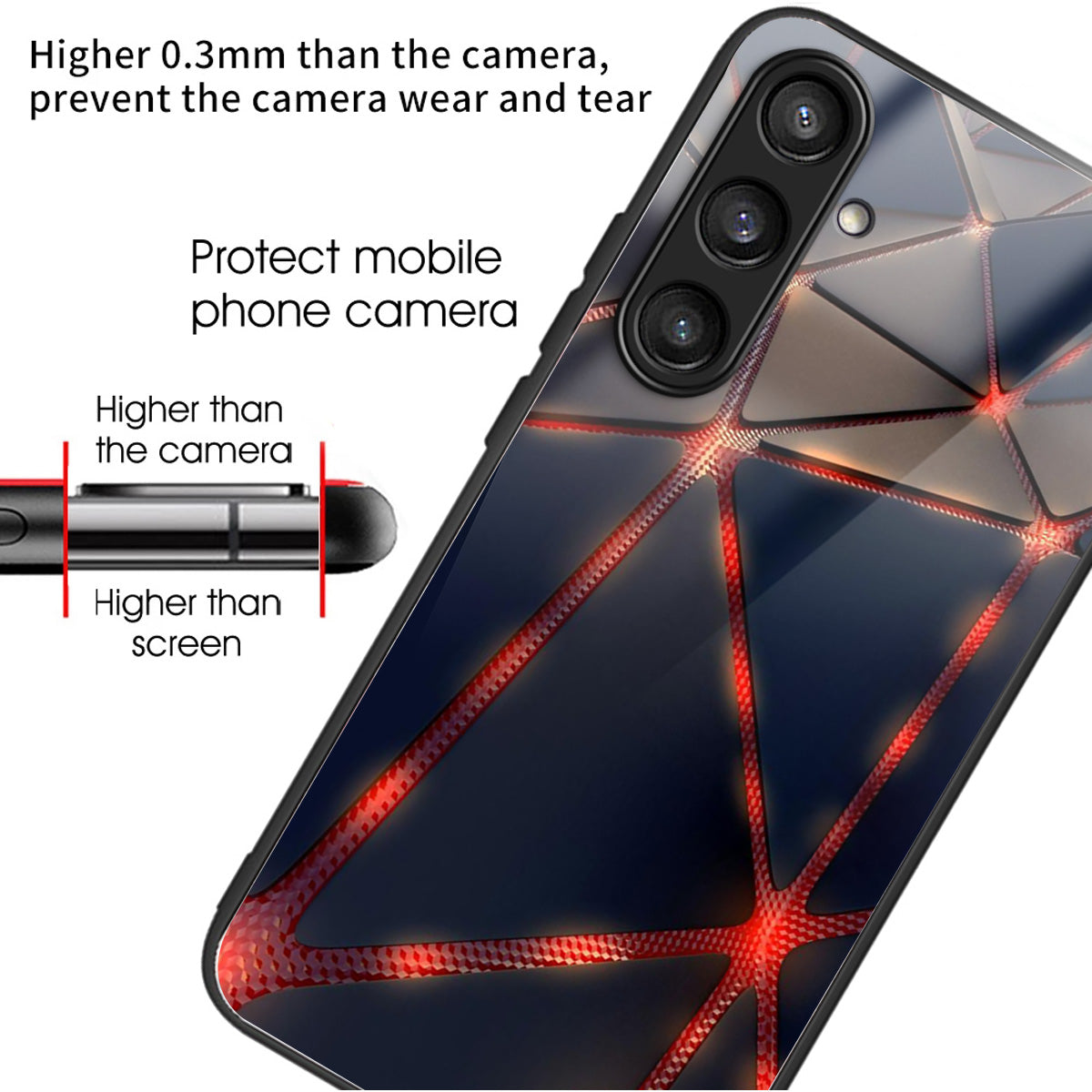 For Samsung Galaxy S24+ Phone Case Tempered Glass Back + TPU Frame - Red Line