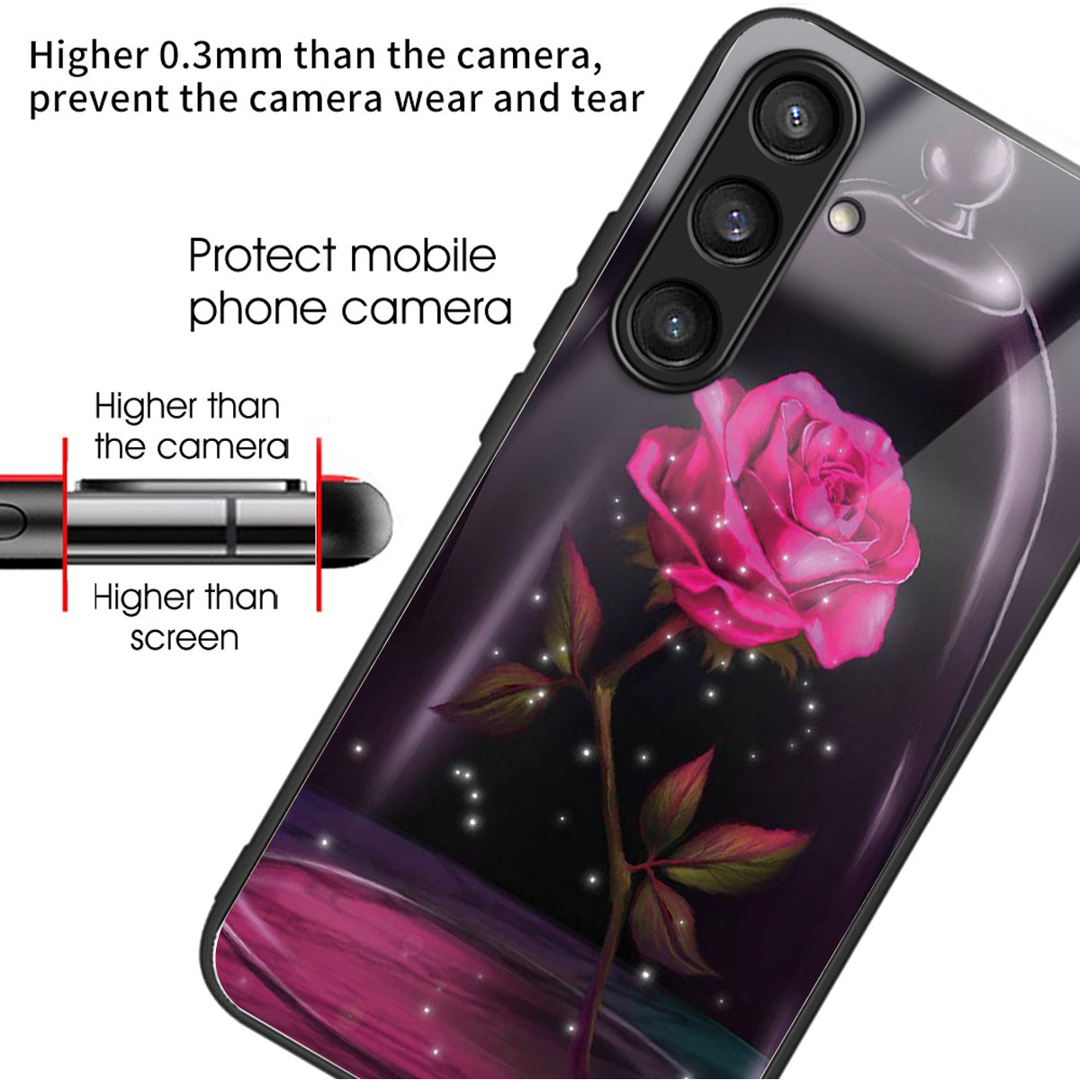 For Samsung Galaxy S24+ Pattern Phone Case Tempered Glass TPU Hybrid Shockproof Cover - Rose