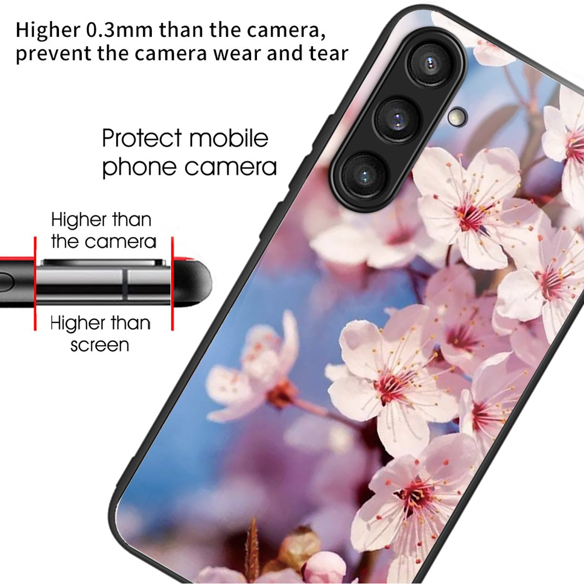 For Samsung Galaxy S24+ Pattern Phone Case Tempered Glass TPU Hybrid Shockproof Cover - Peach Blossom