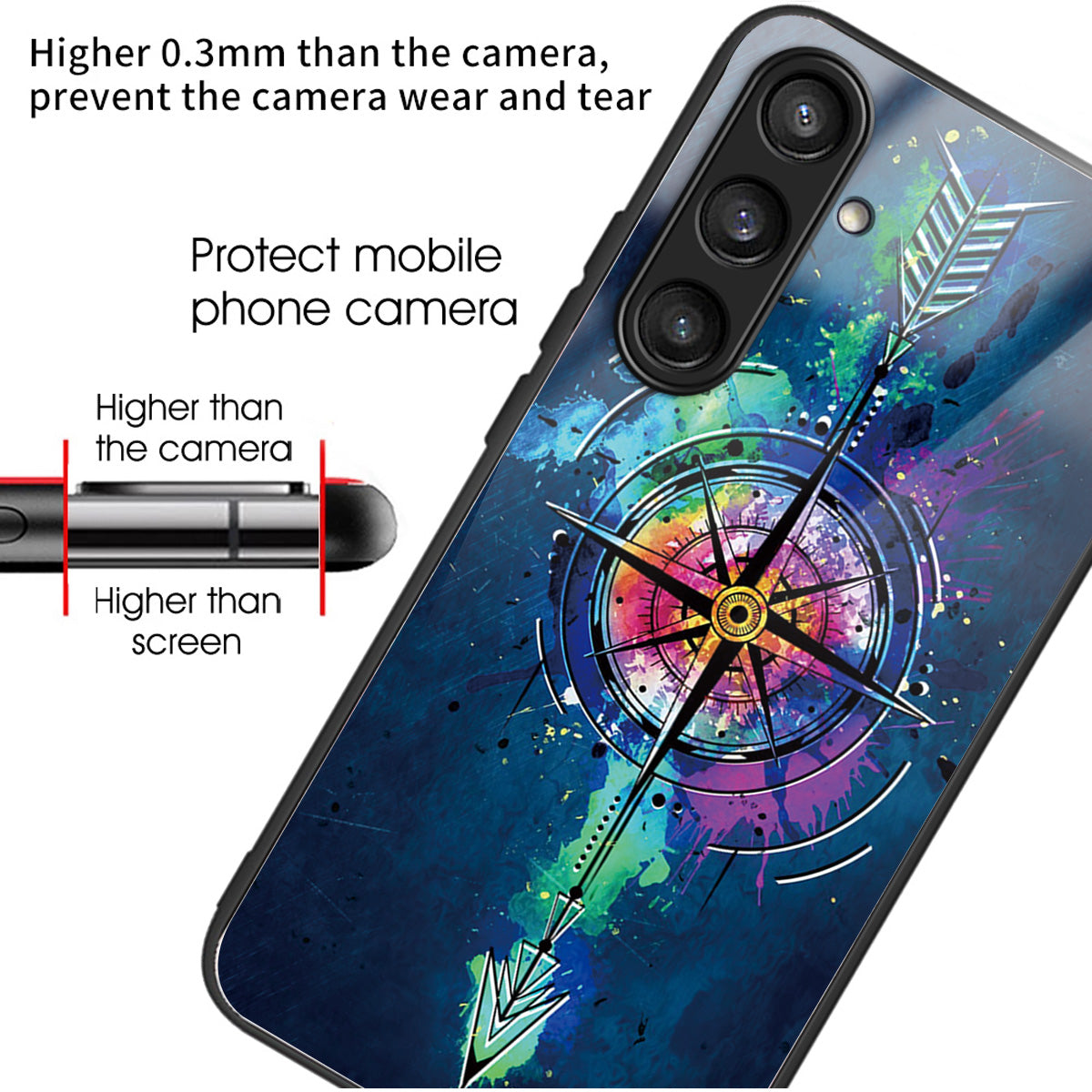 For Samsung Galaxy S24+ Pattern Phone Case Tempered Glass TPU Hybrid Shockproof Cover - Arrow