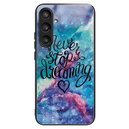 For Samsung Galaxy S24 Pattern Hard Back Cover Tempered Glass Phone Case Anti-scratch - Never Stop Dreaming