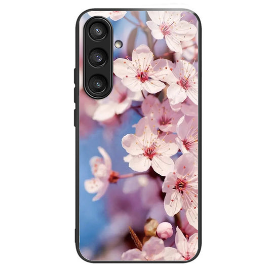 For Samsung Galaxy S24 Pattern Hard Back Cover Tempered Glass Phone Case Anti-scratch - Peach Blossom