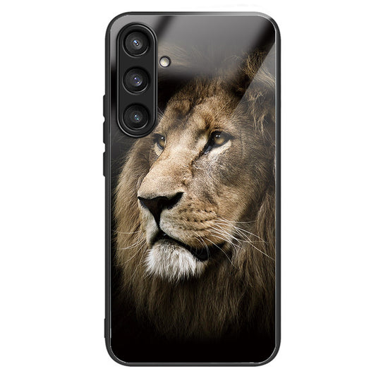 For Samsung Galaxy S24 Pattern Hard Back Cover Tempered Glass Phone Case Anti-scratch - Lion
