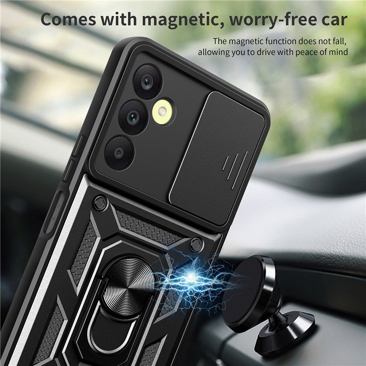For Samsung Galaxy A25 5G (Global) (161.0 x 76.5 x 8.3mm) Case Anti-scratch PC+TPU Protective Cover with Slide Lens Lid - Black