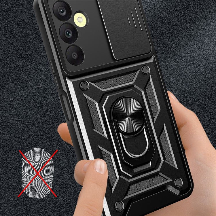 For Samsung Galaxy A25 5G (Global) (161.0 x 76.5 x 8.3mm) Case Anti-scratch PC+TPU Protective Cover with Slide Lens Lid - Black