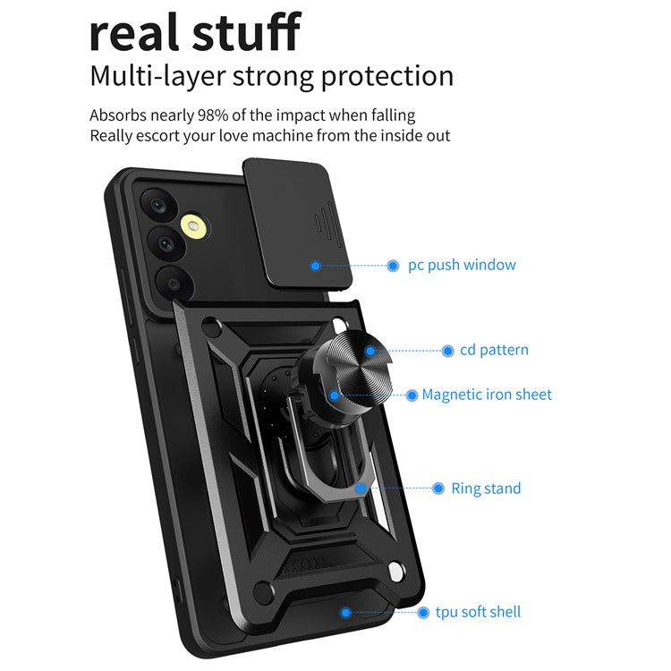 For Samsung Galaxy A25 5G (Global) (161.0 x 76.5 x 8.3mm) Case Anti-scratch PC+TPU Protective Cover with Slide Lens Lid - Black