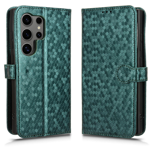 For Samsung Galaxy S24 Ultra Cell Phone Case PU Leather Wallet Imprinted Foldable Stand Cover - Green