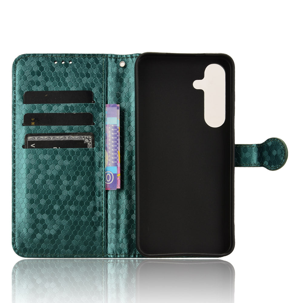 For Samsung Galaxy S24+ Magnetic Case PU Leather Imprinted Dots Pattern Wallet Cover - Green