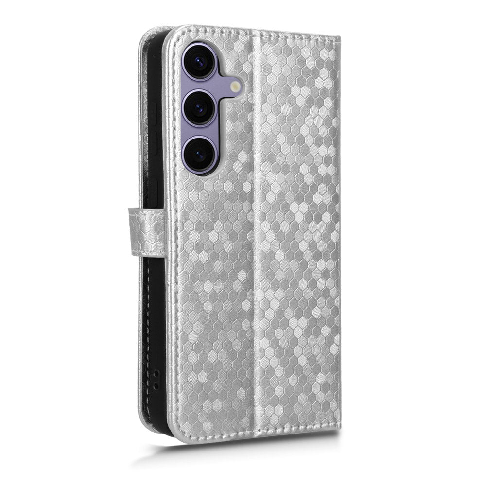 For Samsung Galaxy S24+ Magnetic Case PU Leather Imprinted Dots Pattern Wallet Cover - Silver