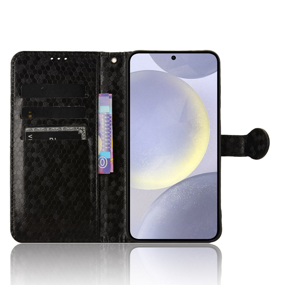 For Samsung Galaxy S24+ Magnetic Case PU Leather Imprinted Dots Pattern Wallet Cover - Black