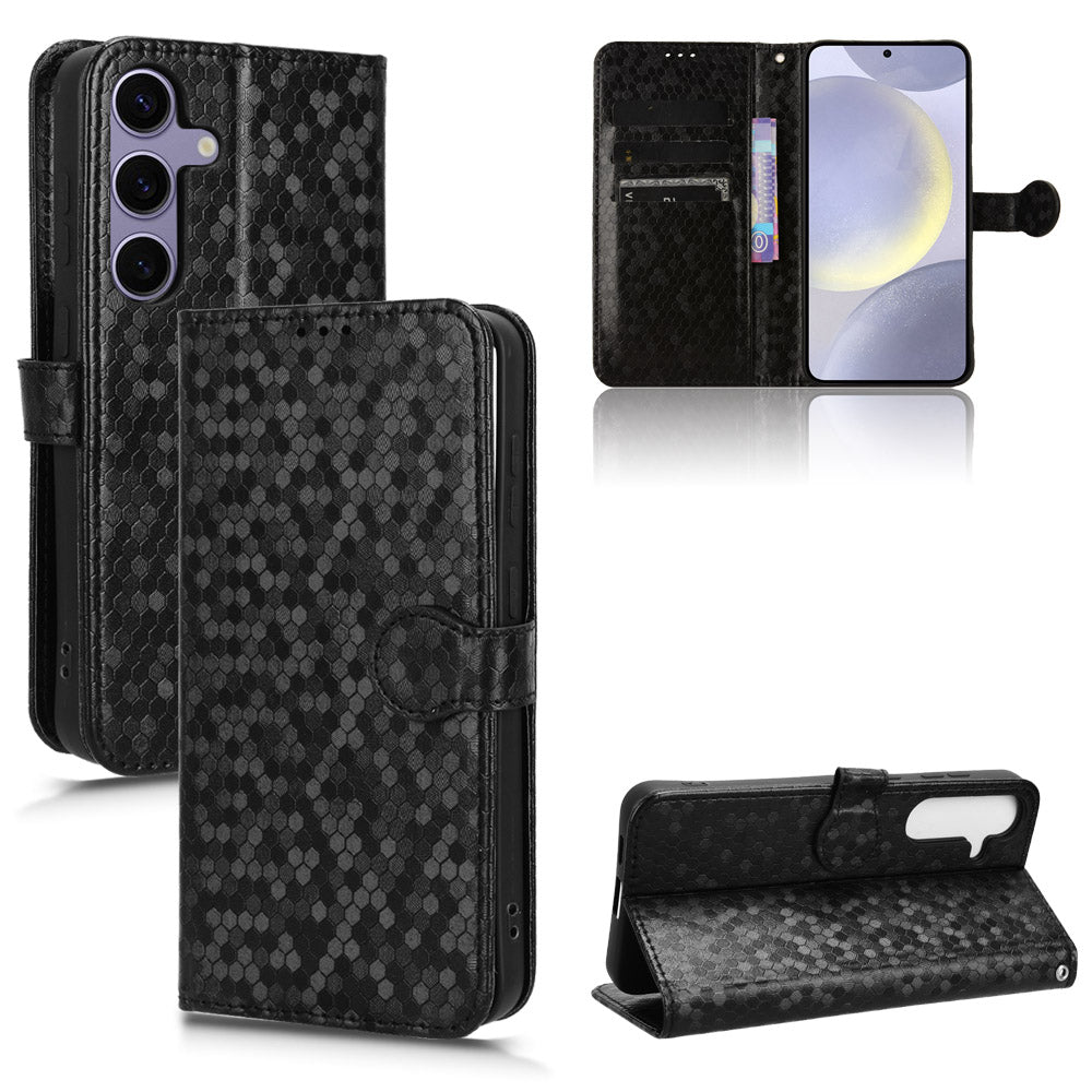 For Samsung Galaxy S24+ Magnetic Case PU Leather Imprinted Dots Pattern Wallet Cover - Black
