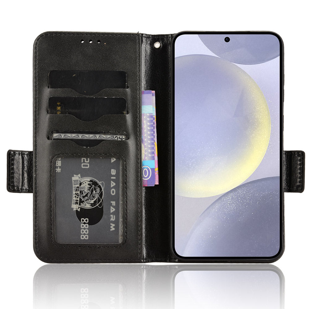 For Samsung Galaxy S24 Cell Phone Case Imprinted Triangle Flip Stand Wallet Leather Cover - Black