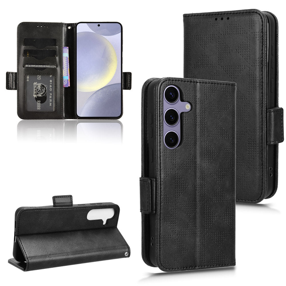 For Samsung Galaxy S24 Cell Phone Case Imprinted Triangle Flip Stand Wallet Leather Cover - Black