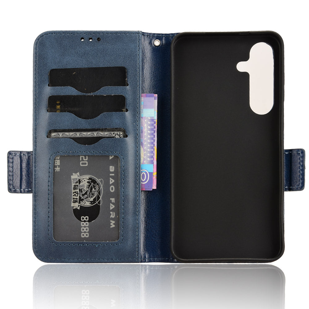 For Samsung Galaxy S24 Cell Phone Case Imprinted Triangle Flip Stand Wallet Leather Cover - Blue