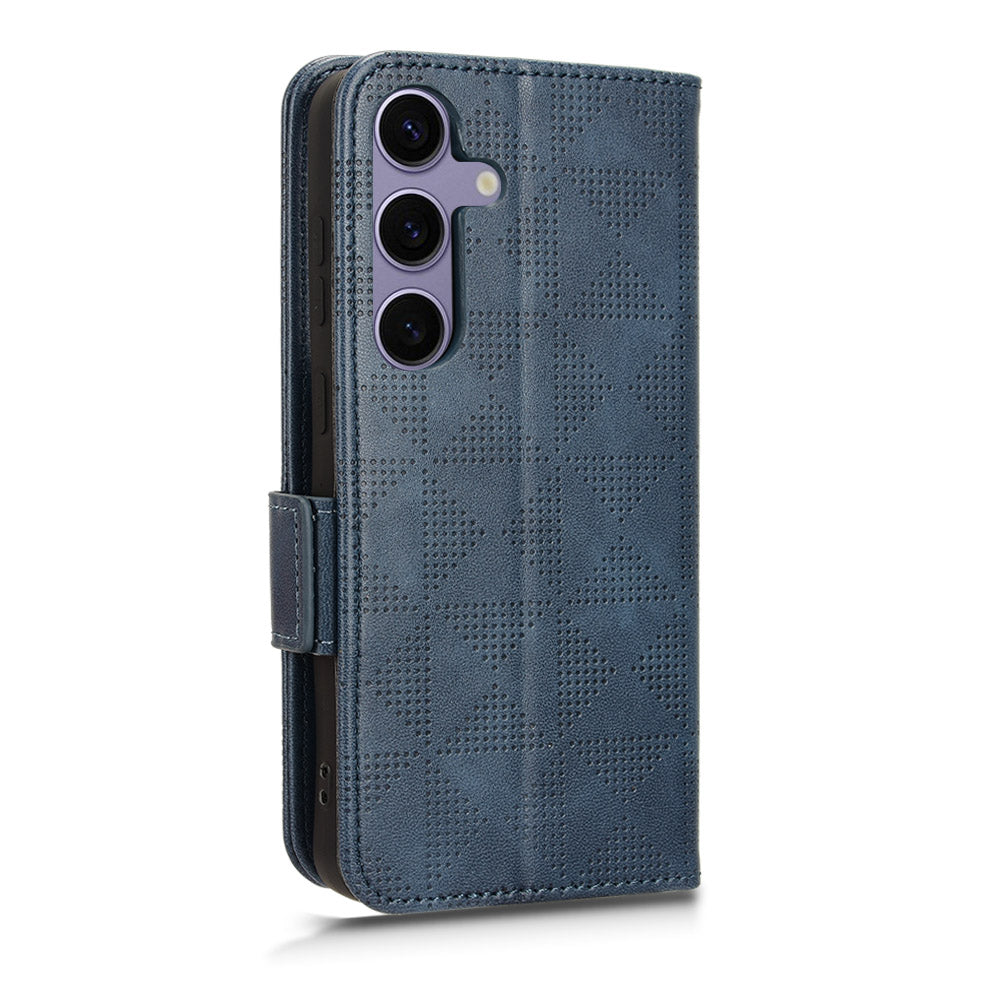 For Samsung Galaxy S24 Cell Phone Case Imprinted Triangle Flip Stand Wallet Leather Cover - Blue