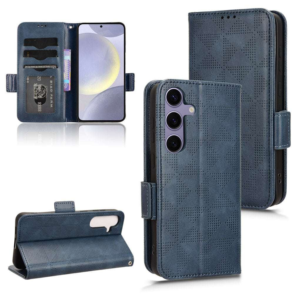 For Samsung Galaxy S24 Cell Phone Case Imprinted Triangle Flip Stand Wallet Leather Cover - Blue