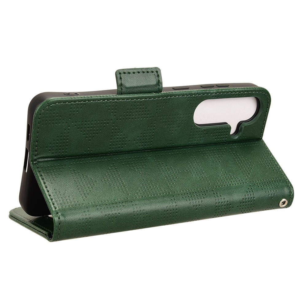 For Samsung Galaxy S24 Cell Phone Case Imprinted Triangle Flip Stand Wallet Leather Cover - Green