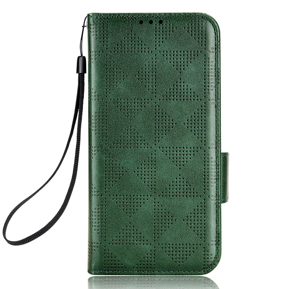 For Samsung Galaxy S24 Cell Phone Case Imprinted Triangle Flip Stand Wallet Leather Cover - Green