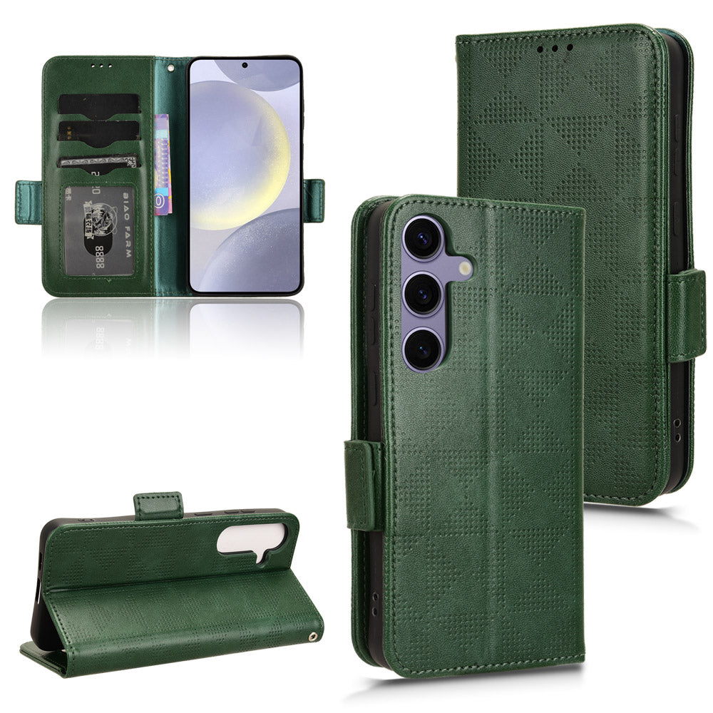 For Samsung Galaxy S24 Cell Phone Case Imprinted Triangle Flip Stand Wallet Leather Cover - Green