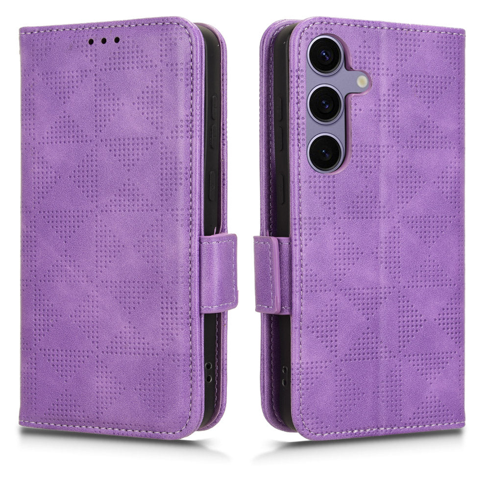 For Samsung Galaxy S24 Cell Phone Case Imprinted Triangle Flip Stand Wallet Leather Cover - Purple