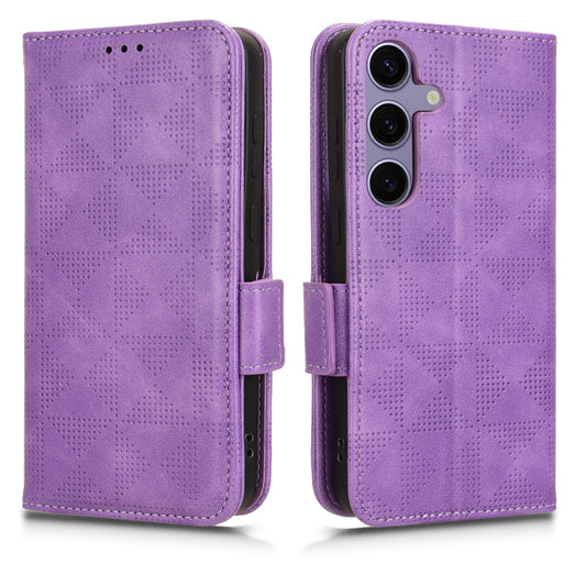 For Samsung Galaxy S24 Cell Phone Case Imprinted Triangle Flip Stand Wallet Leather Cover - Purple