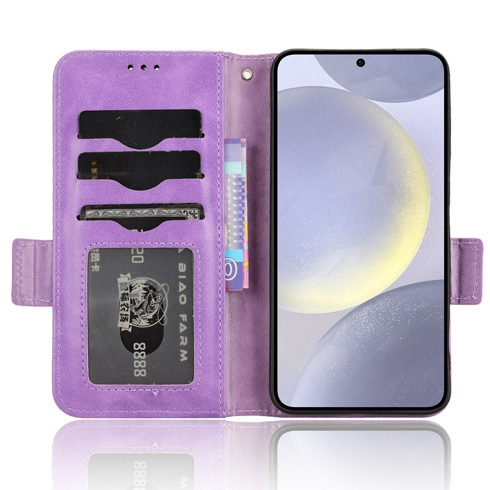 For Samsung Galaxy S24 Cell Phone Case Imprinted Triangle Flip Stand Wallet Leather Cover - Purple