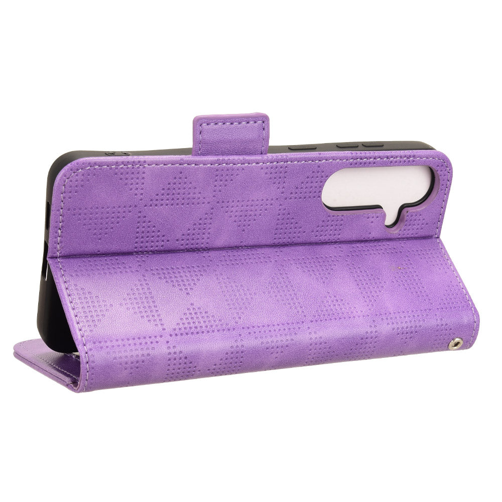 For Samsung Galaxy S24 Cell Phone Case Imprinted Triangle Flip Stand Wallet Leather Cover - Purple