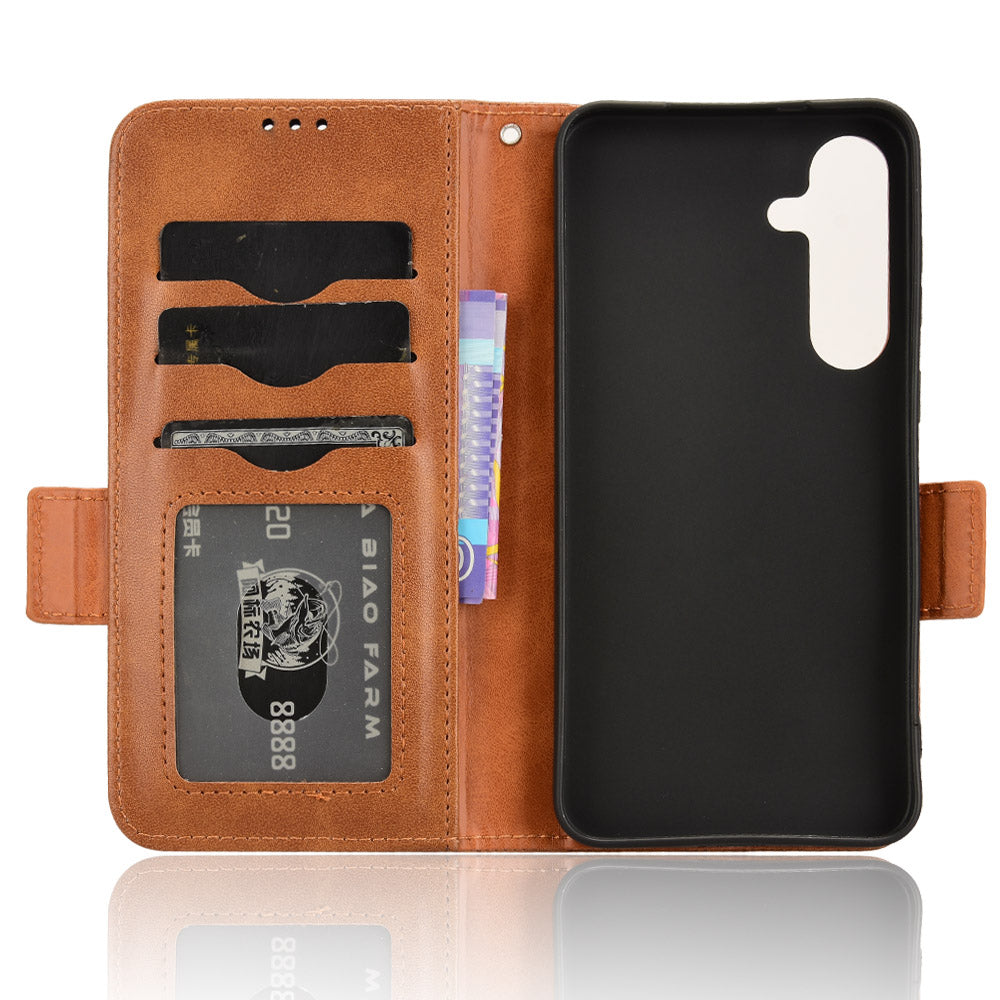 For Samsung Galaxy S24 Cell Phone Case Imprinted Triangle Flip Stand Wallet Leather Cover - Brown