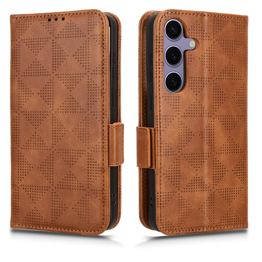 For Samsung Galaxy S24+ Cell Phone Case Imprinted Triangle Anti-drop Wallet PU Leather Cover - Brown