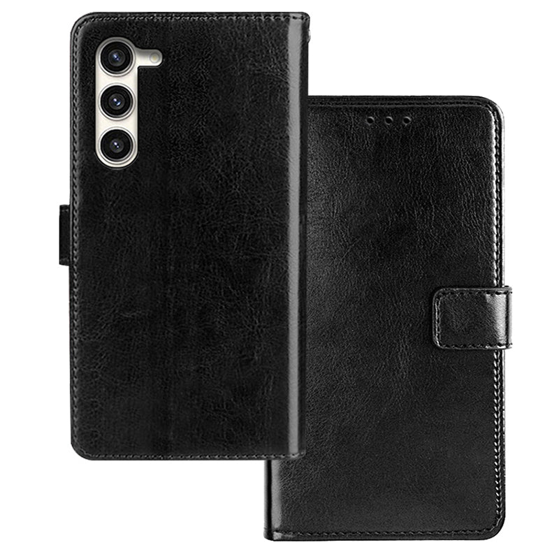 IDEWEI For Samsung Galaxy S24+ PU Leather Phone Case Wallet Crazy Horse Texture - Black