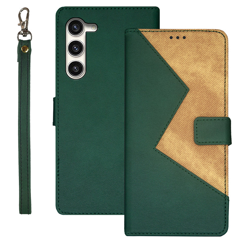 IDEWEI For Samsung Galaxy S24+ Phone Case with Card Holder Color Splicing Design - Green